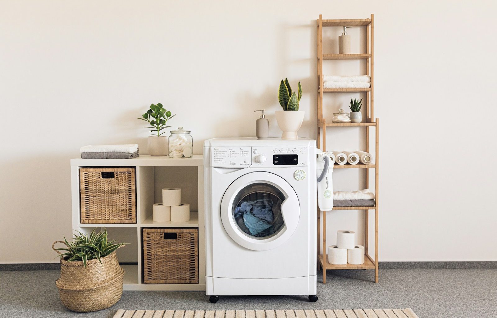 a washer and dryer in a room