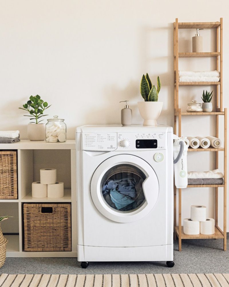 a washer and dryer in a room