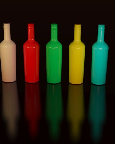 Five Bottles on Black Surface