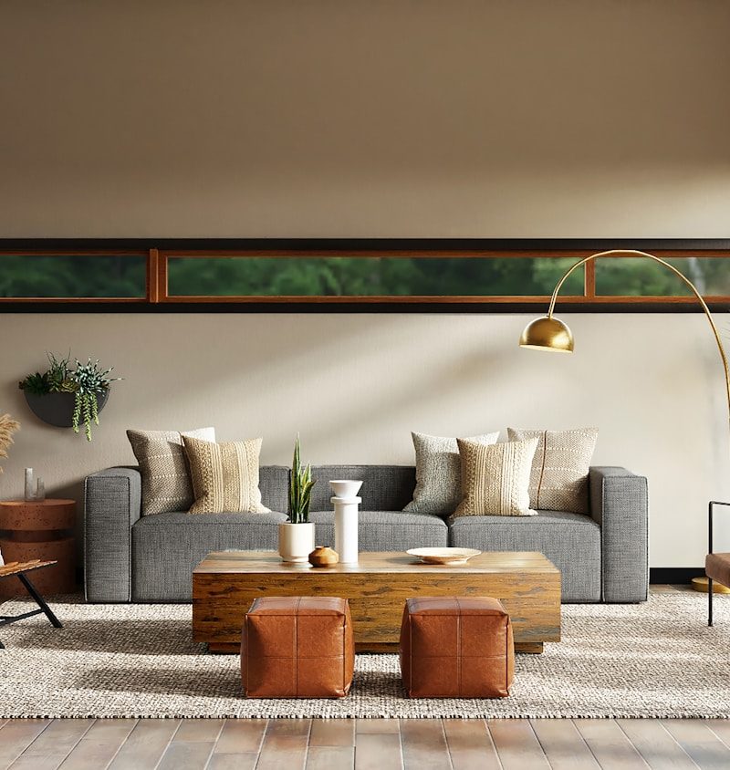 white and brown living room set